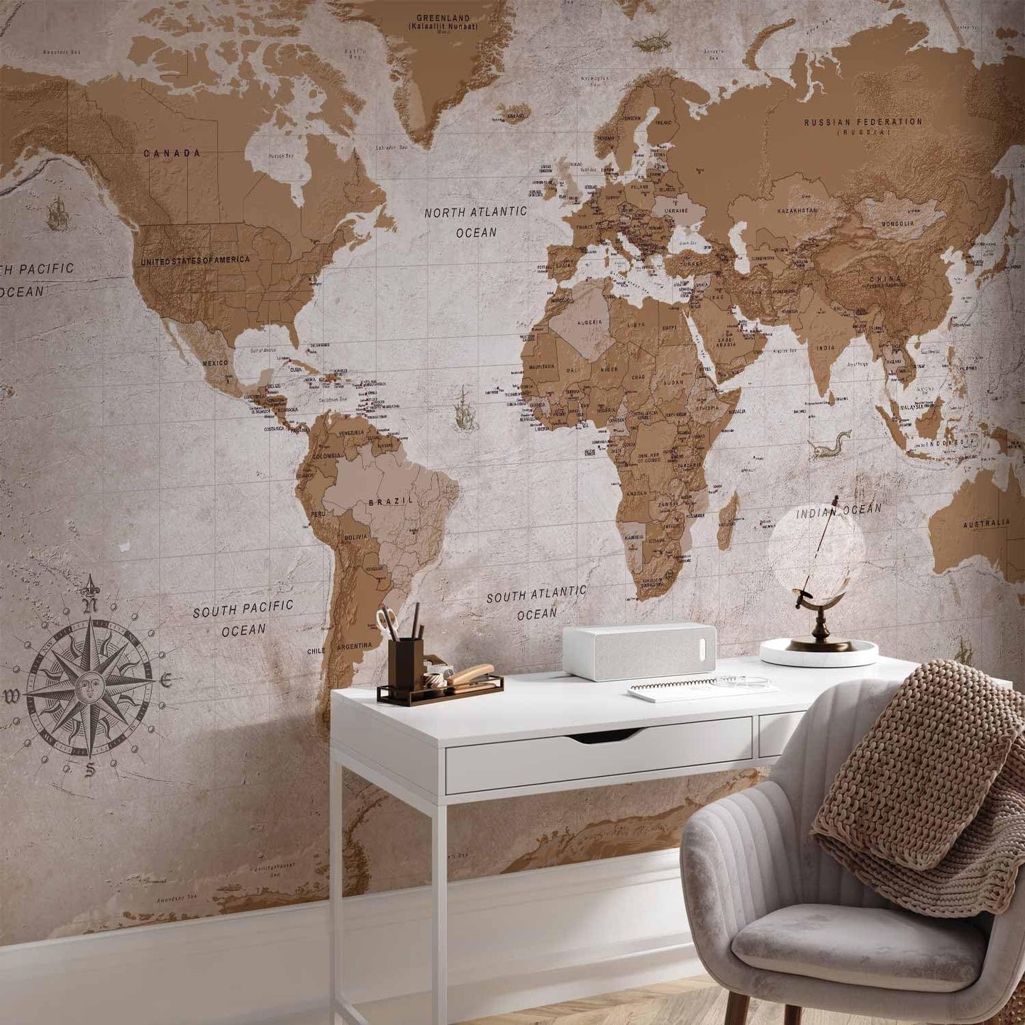 artgeist Premium Wall Mural World Map 98x69 in - XXL Non-Woven Wallpaper Fleece Wall Decor Photo Print Picture Image Design Home Map of The World k-A-0108-a-a
