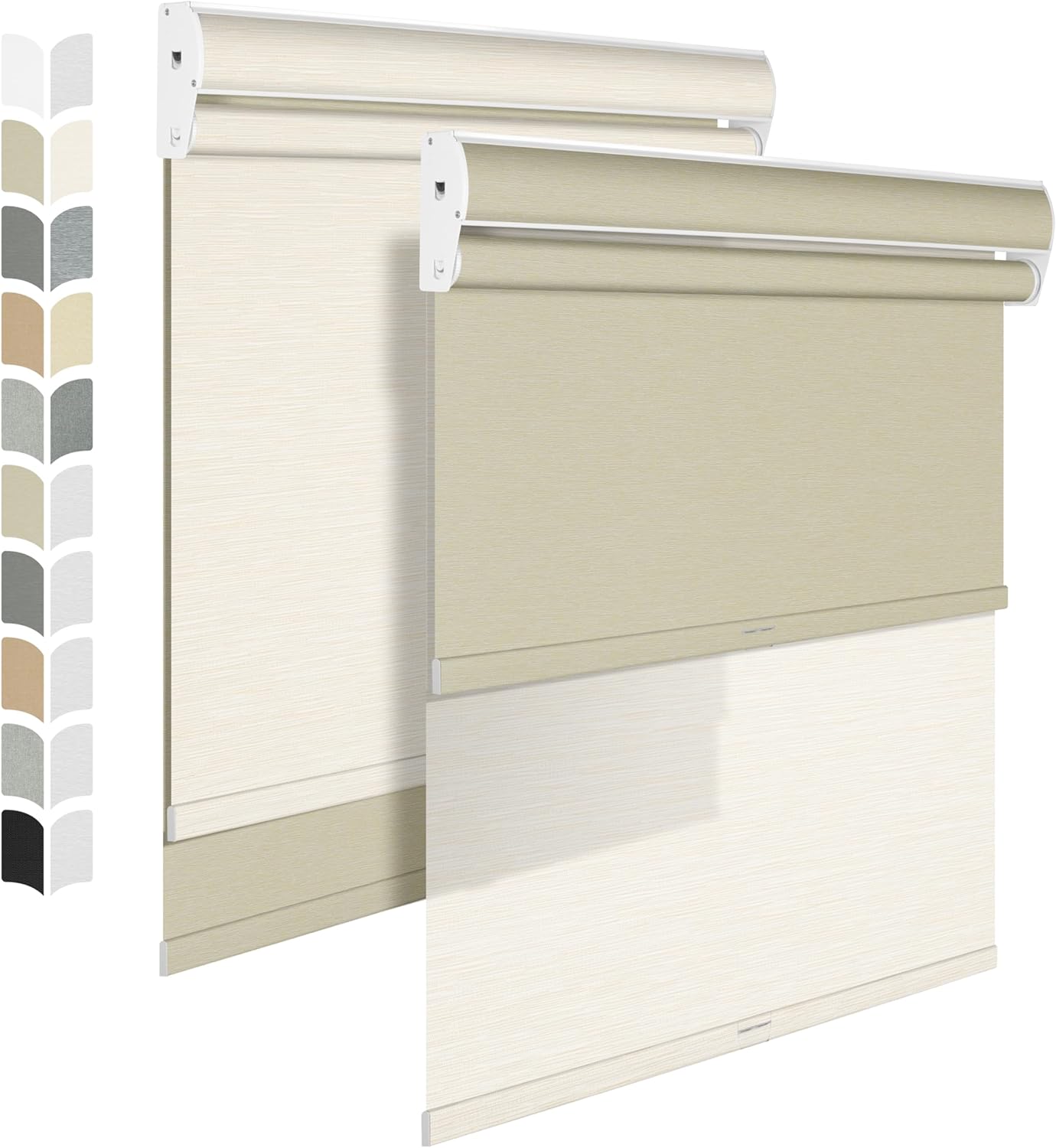 BERISSA Cordless Dual Roller Shades with Cassette Valance, Double Window Shades - Blackout and Light Filtering, Day and Night for Home Office Door. Striped Jacquard Beige. 59 W x 44" H
