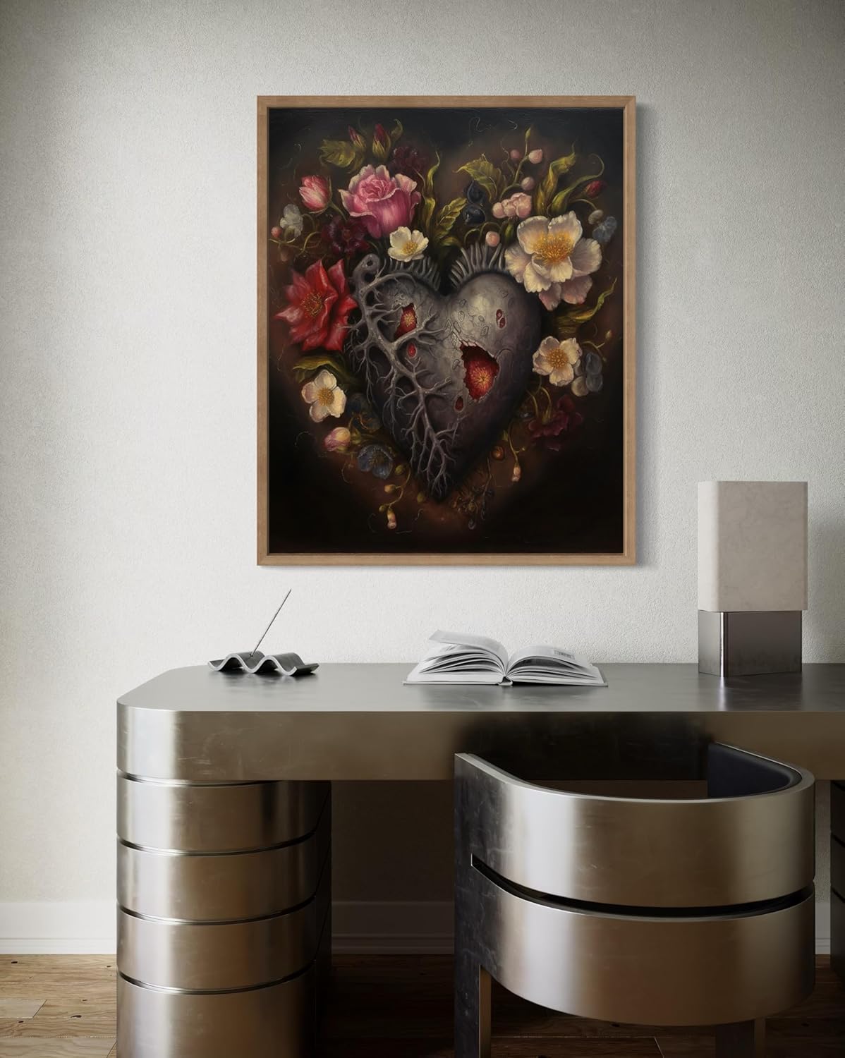 Gothic Heart Poster Art Print, Halloween Scary Vintage Wall Art Academia Spooky Painting Decoration for Horror Prints, Posters Bedroom Decor 89 (Gothic Heart, 11 x 14 inches, Wood Frame)