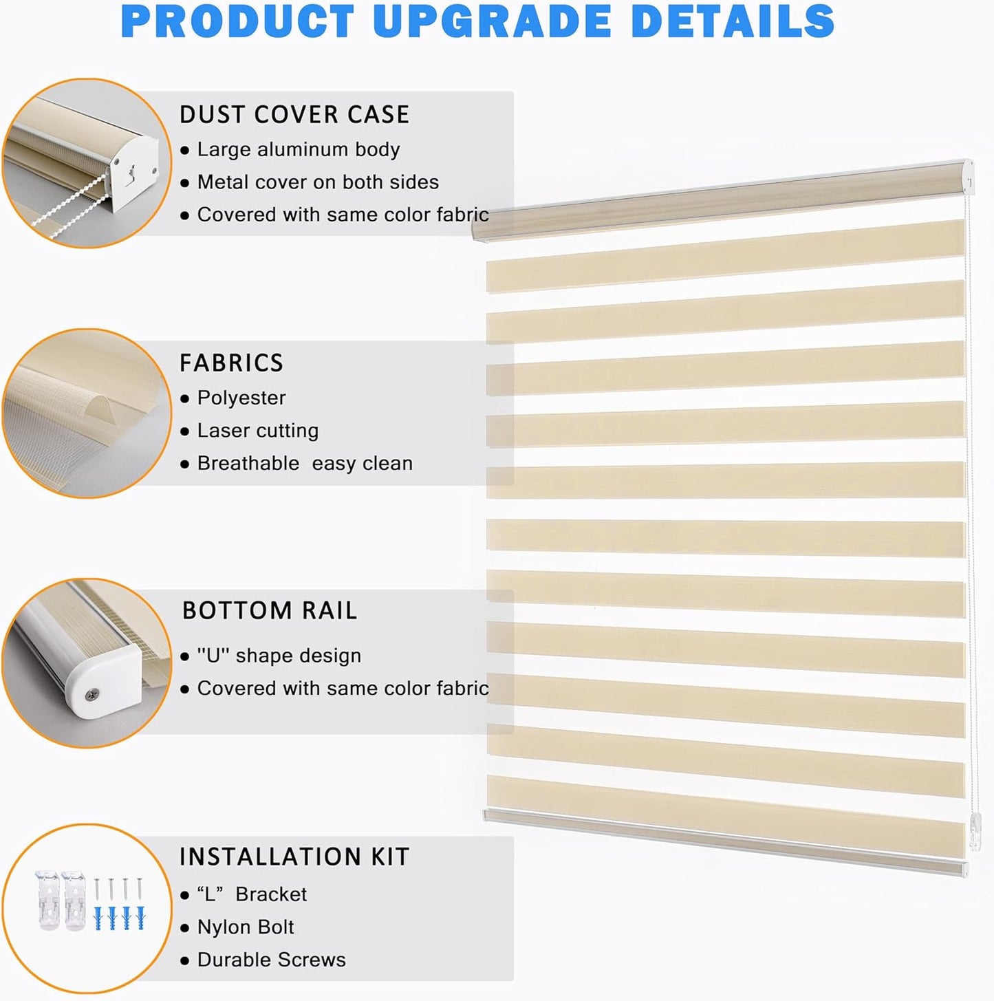 Zebra Blinds Window Blind Zebra Shade Blinds for Windows Roller Sheer Shades Privacy Light Filtering Shades for Home Kitchen Bathroom (Width 55'' X Height 72'' Cream)