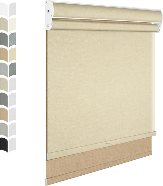 BERISSA Cordless Dual Roller Shades With Cassette Valance, Blackout and Light Filtering, Day and Night for Home Office Door - Linen Beige, 53 W x 64" H