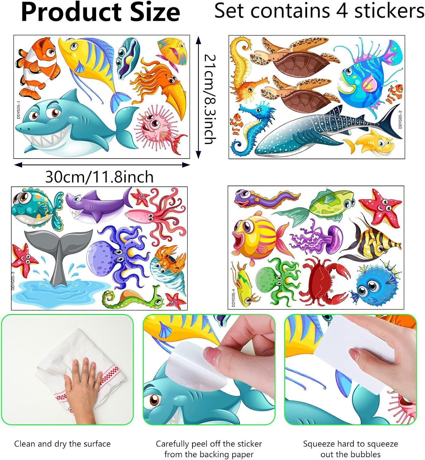 Glow in The Dark Ocean Fish Stickers, 36 PCS Glowing Luminous Sea Life Animals Wall Decals Under The Sea Ceiling Stickers for Kids Boys Girls Bedroom Nursery Playroom Party Room Decor
