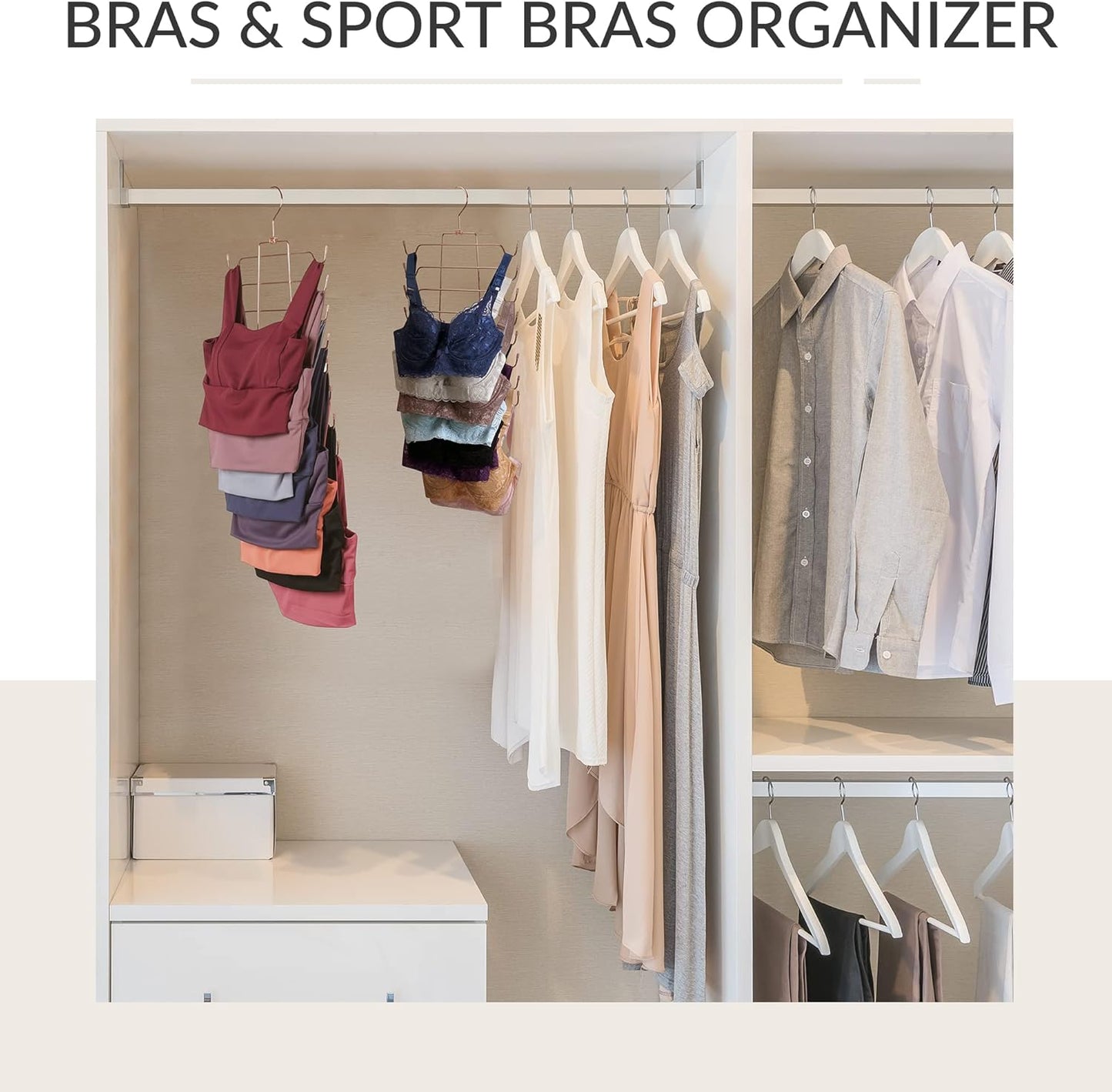 ZEDODIER Tank Top Hanger, 2 Pack Space Saving Bra Hangers, Non-Slip Hanging Sport Bras Holder, Closet Organizers and Storage for Camisoles Tank Tops Bras Ties Swimsuits Strappy Dress, Rose Gold