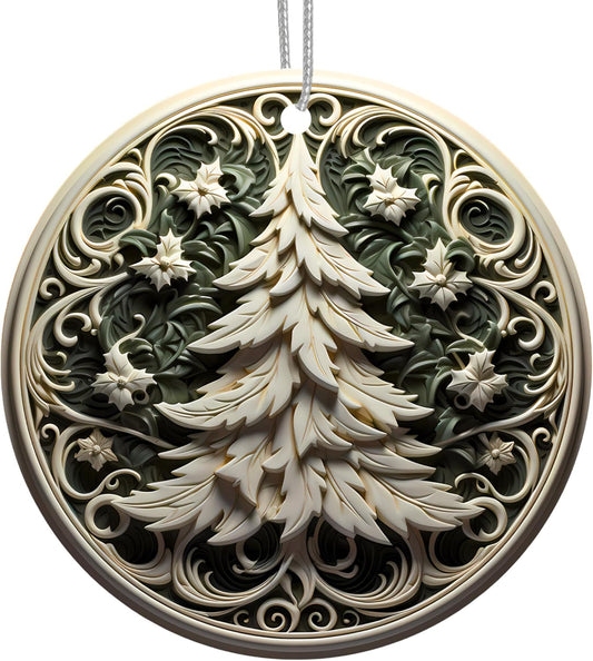 Jabihome Christmas Ornaments 2025, Exchange for Women, Men, Collectible Dated Year Ornaments for Tree, Unique Acrylic Suncatcher, Printed Stained Glass Effect Decor (Swirl Pine)