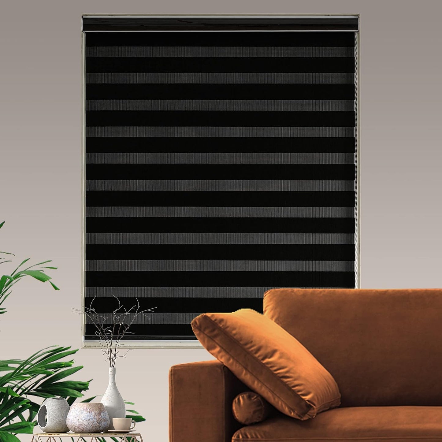 Blackout Zebra Blinds, Dual Layer Free-Stop, Room Darkening Zebra Shades, Blinds for Indoor Windows, Light Filtering Privacy Sheer Shade for Home(23" W X 72" H, Black)