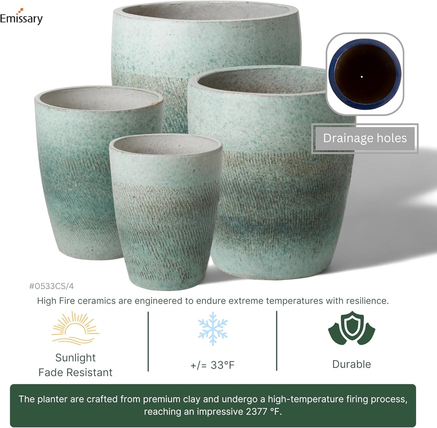 Emissary Bullet 18 in. Coastal Splash Ceramic Round Planter (18 in. L x 18 in. W x 21 in. H) with Drainage Hole