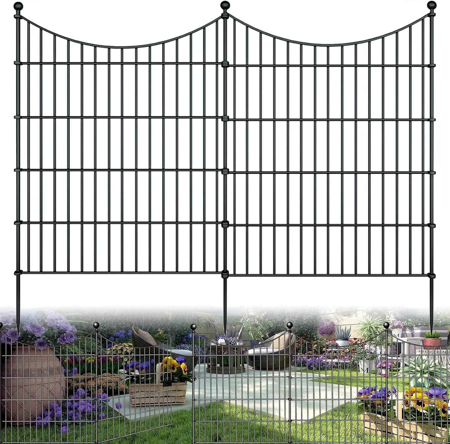10 Panels Garden Fence Dog Fence Outdoor for Yard, 32in H x 23.6ft L Rustproof Metal Fencing with Ground Stakes | No Dig Animal Proof Containment for Pets/Rabbits | Durable Patio Security Panels