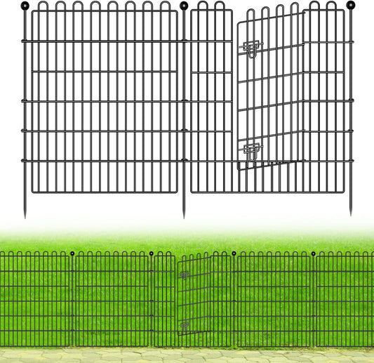10 Panels No Dig Decorative Garden Fence with Gate for Yard, 32 in(H) X 23.6 ft(L) Animal Barrier Fencing for Outdoor Dog, Metal Portable Garden Fences for Borders, Pets, Landscape, Temporary Fence