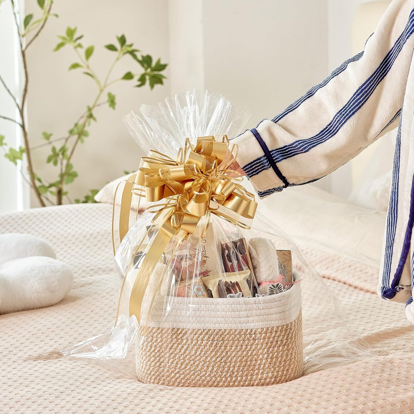 Small Cotton Rope Storage Basket Set of 3-11"x7"x7" Perfect Woven Baskets for Storage, Ideal Storage Baskets for Organizing Toys, Towels, and More - Baskets for Shelves（White & Mixed Grey）