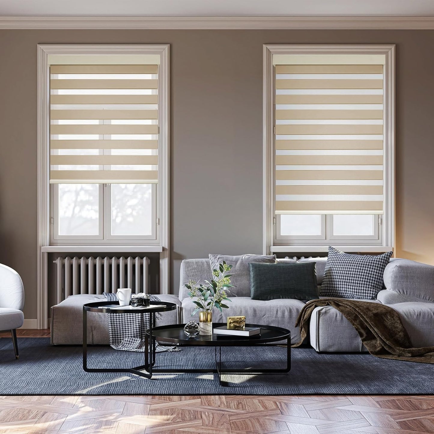 HESTIA Cordless Zebra Blinds Light Filtering Roller Shades UV Blocking Blackout Privacy Indoor Window Shades for Home Office Day and Night, Beige,31" W x 60" H