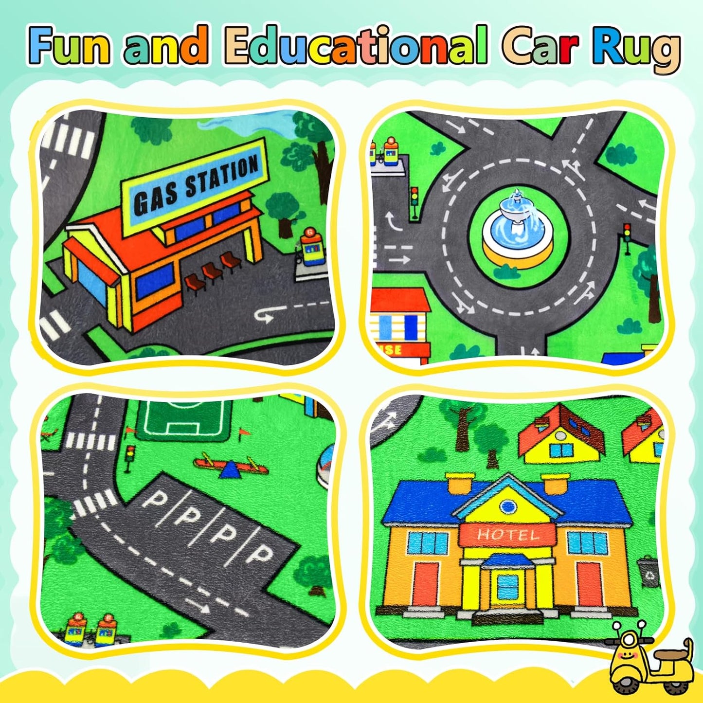 Road Car Rug,City Road Rug for Kids,3x5 Ft Kids Floor Play mat,and Car Carpet Play Mat with Realistic Colors – Perfect for Children and Non-Slip for Classroom,Playroom and Bedroom