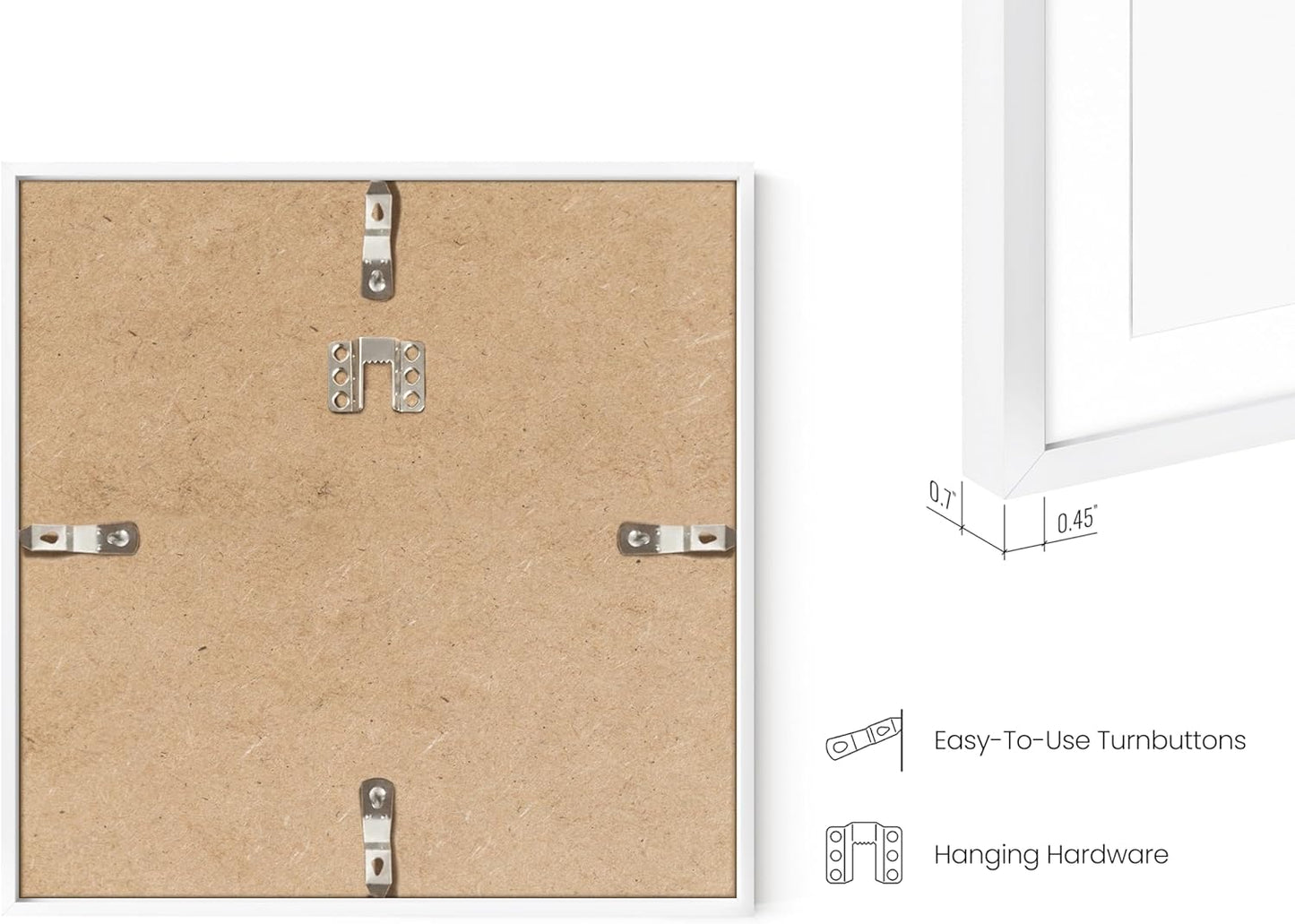 HAUS AND HUES 10x10 White Metal Picture Frames Matted to 5x5 - Features Premium Aluminum & Hanging Hardware, Shatterproof Plexiglass - Ideal for Home, Room, Office (10x10 in, White, Set of 4)