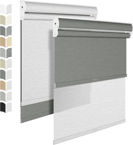 BERISSA Cordless Dual Roller Shades with Cassette Valance,Double Window Shades Blackout and Light Filtering Shades,Day and Night Roller Shades for Home Office Door.Grey and White.63 W x 36" H