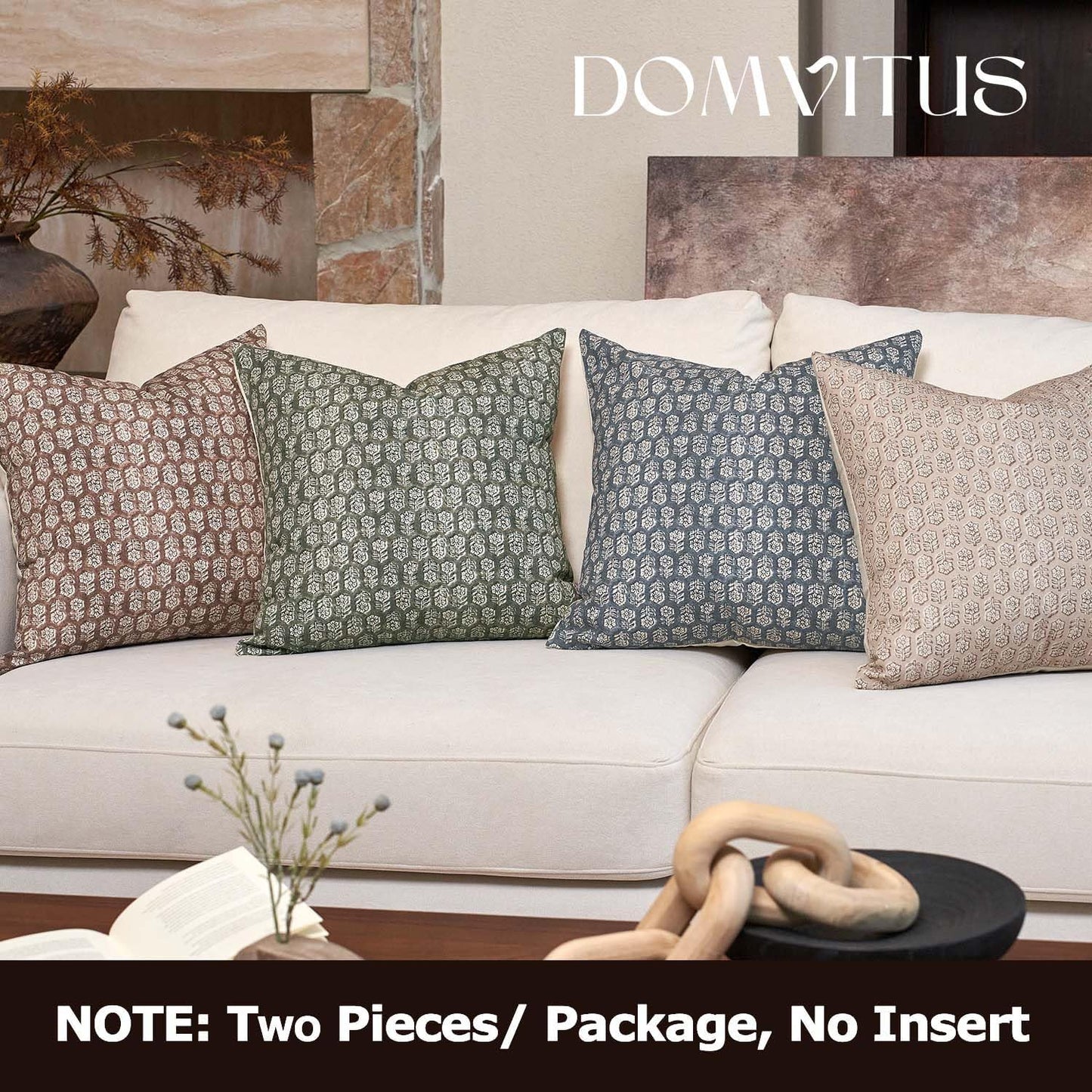 DOMVITUS Floral Pillow Covers Set of 2, Throw Pillow Covers 18x18, Floral Print Neutral Accent Decorative Pillow Covers for Living Room, Bed, Cloud Cream