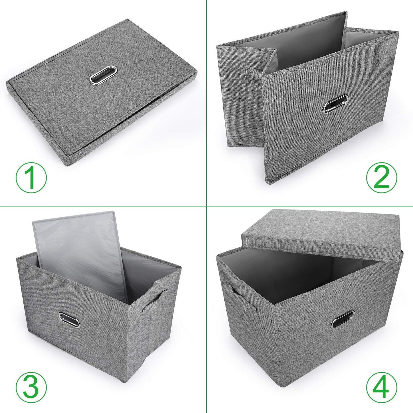 Large Linen Fabric Foldable Storage Bins with Removable Lid and Handles, Washable Storage Box Organizer Containers Baskets Cube with Cover for Bedroom,Office(Cream, XXL(2-Pack))