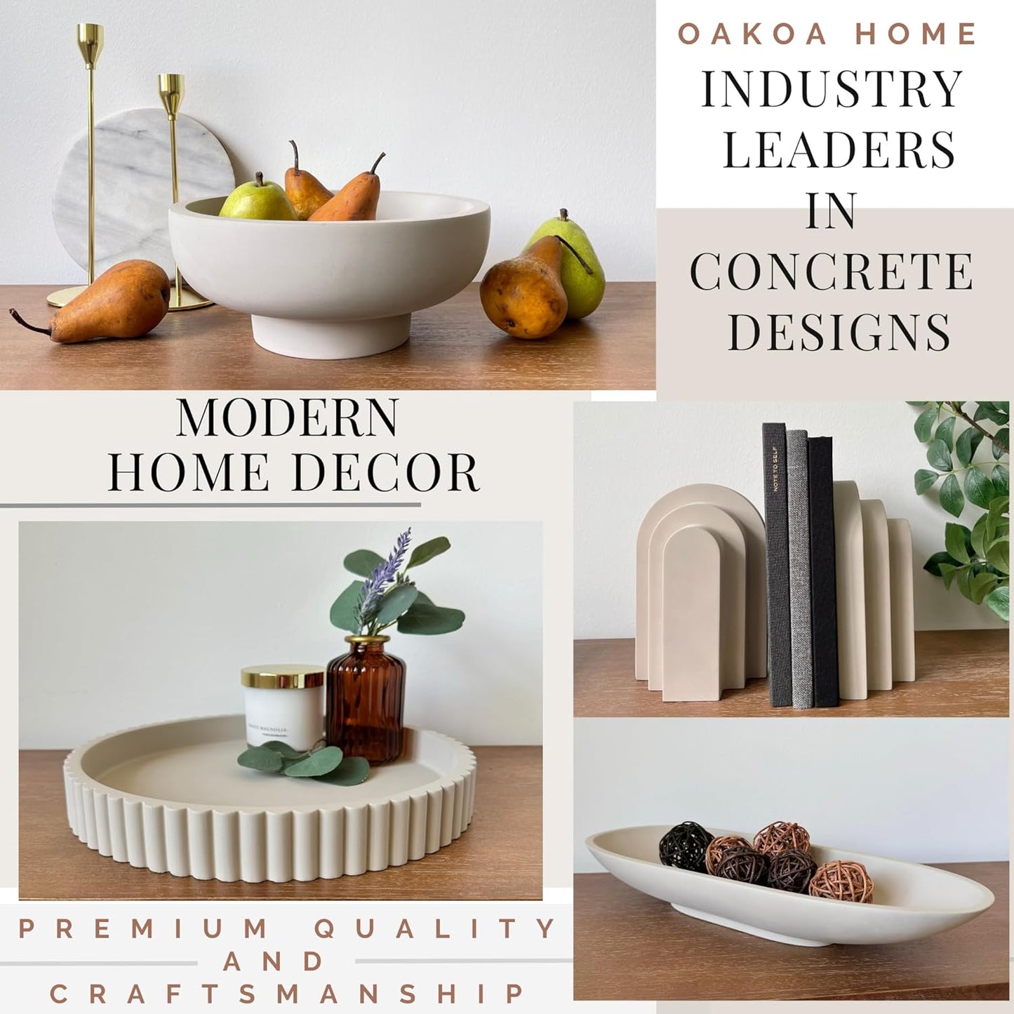OAKOA Concrete Black Decorative Bowl for Home Decor - Black Fruit Bowl - Modern Pedestal Coffee Table Bowl for Entryway Table