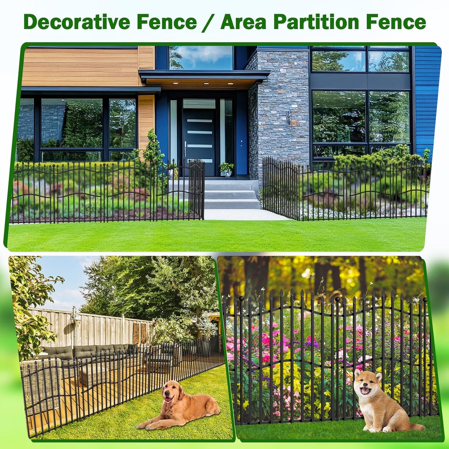 10 Panels No Dig Decorative Garden Fence - 32in H x 22.5ft L, Tall Heavy-Duty Square Tube Animal Barrier, Rustproof Metal Border Fencing for Yard, Outdoor Dog Playpen & Flower Beds