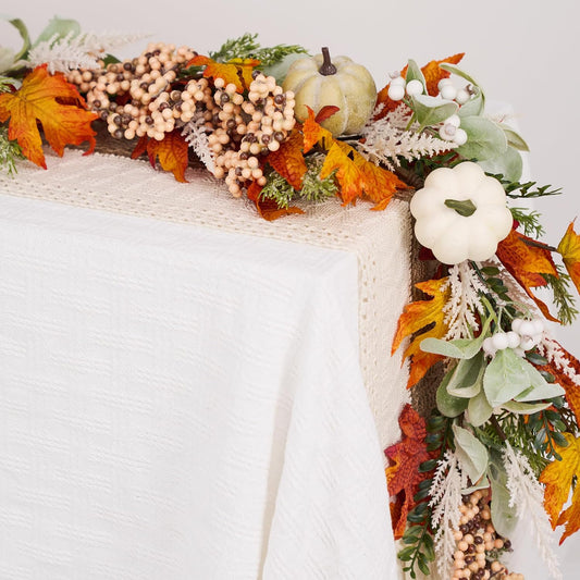 GENMOUS 6ft Thanksgiving Fall Garlands, Pumpkins Maple Leaves Autumn Wreaths for Front Door, Fall Decor, Porch Wall, Home Outdoor Holiday Decorations