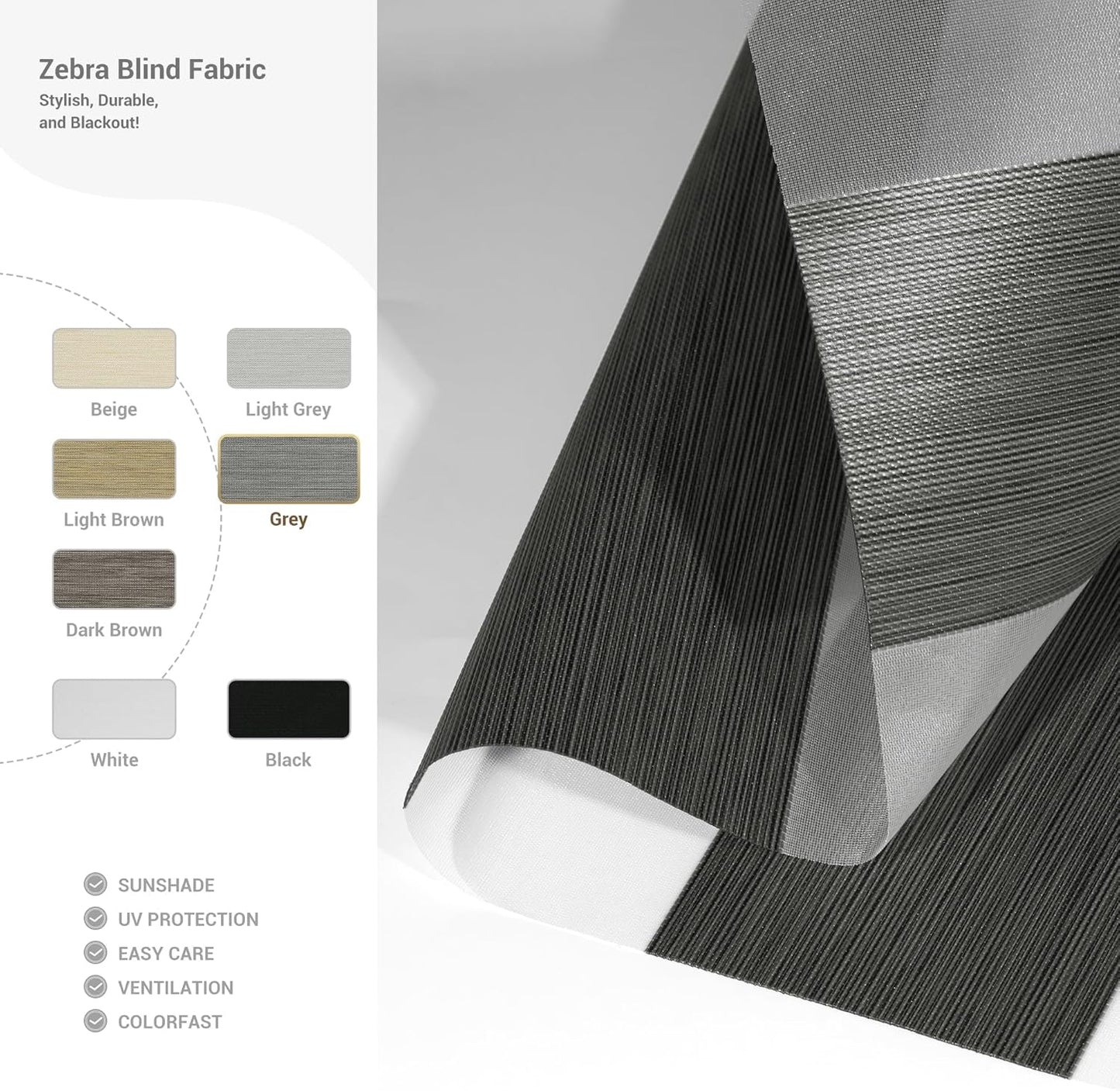 Cordless Zebra Blinds for Windows, Blackout Interior Blinds,Easy to Install,UV Protection,for Offices and Home,Custom Roller Shades, Mousse Grey,Custom Size