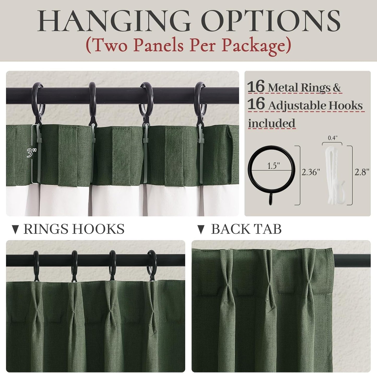 Loden Spring Living Room Curtains Linen 90 Inches Long Pinch Pleated Traverse Window Curtains Complete Blackout Heat & Cold Blocking for Sliding Glass Dark Olive Green Drapes (40"wx90"Lx2 Panels)