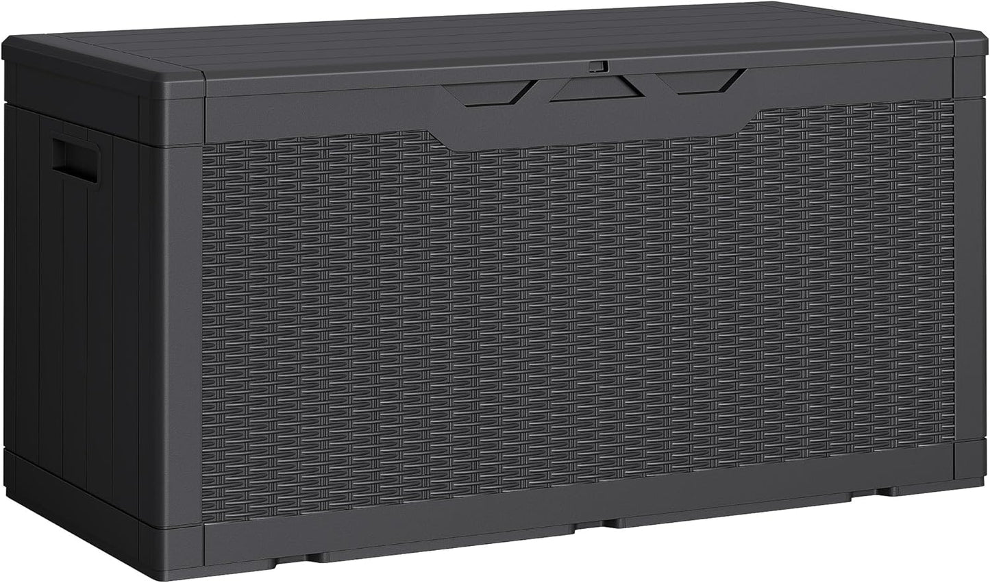 Greesum 100 Gallon Resin Deck Box Lockable Large Outdoor Storage Boxes for Garden Tools, Patio Furniture Cushions, Pool Supplies, Black