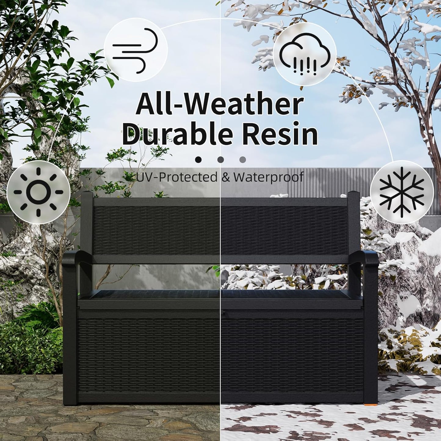 DRATO 75 Gallon Storage Bench Deck Box Outdoor Indoor,Lockable Durable All-Weather Seating with Hidden Storage,Deck Storage for Garden, Pool, Patio,Black