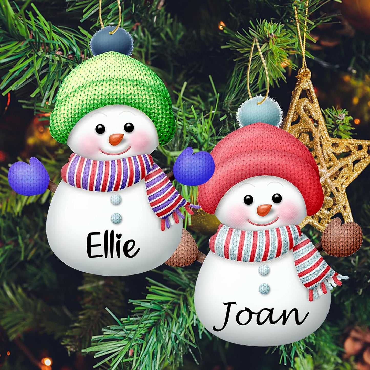 Personalized Christmas Ornaments with Names Snowman Custom Family Ornament Customized Xmas Tree Hanging Wood Decoration Gift 3.15"（8cm） Purple