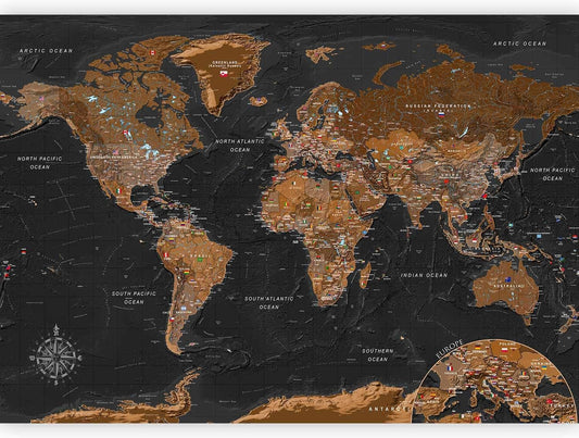 artgeist Premium Wall Mural World Map 177x124 in - XXL Non-Woven Wallpaper Fleece Wall Decor Photo Print Picture Image Design Home Map of The World k-A-0206-a-a