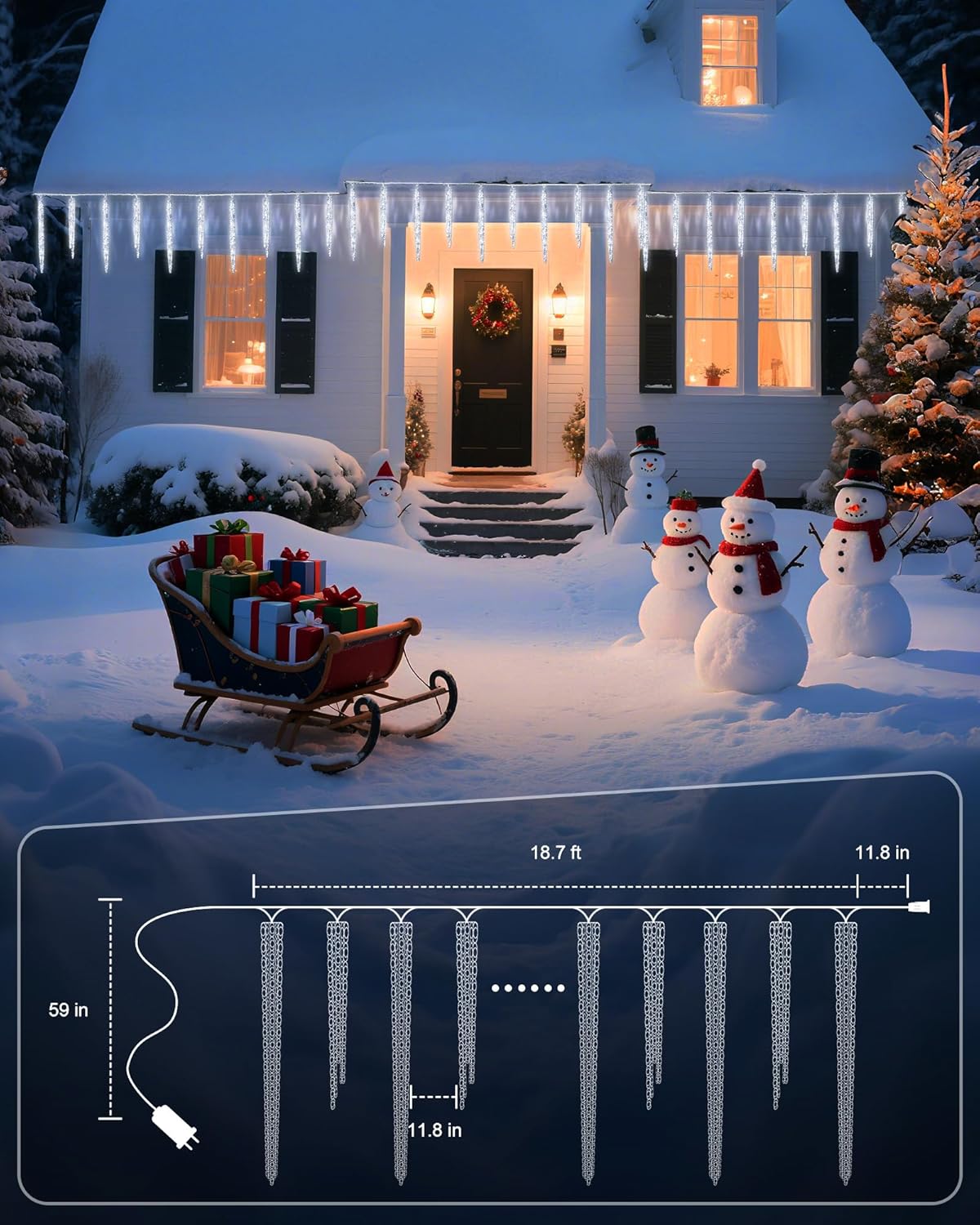Minetom Icicle Lights Outdoor with Clips, 20ft 100 LED 20 Tubes Twinkling Icicle String Lights, Connectable Waterproof Hanging Icicle Christmas Lights Plug in for Eave Holiday Outdoor