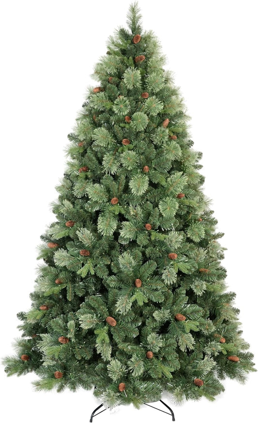 Kadunmina 5ft Artificial Christmas Tree Carolina Pine Tree, Unlit Hinged Premium Xmas Trees with 647 Branch Tips, Pine Cones, Foldable Metal Stand for Home, Office, Holiday Party Decoration