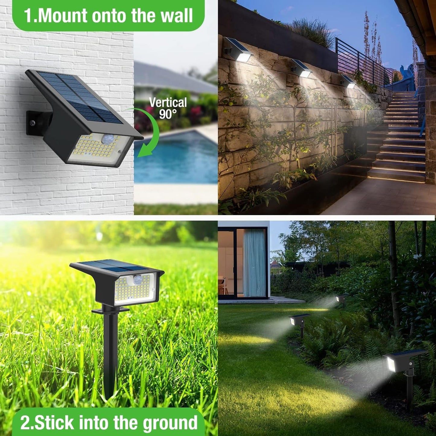 nipify Solar Spot Lights Outdoor Motion Sensor, [10 Pack/62 LED] 3 Modes Solar Spotlights Outdoor Waterproof IP65, 2-in-1 Solar Landscape Lighting Yard Lights for Garden Patio Walkway, Cool White
