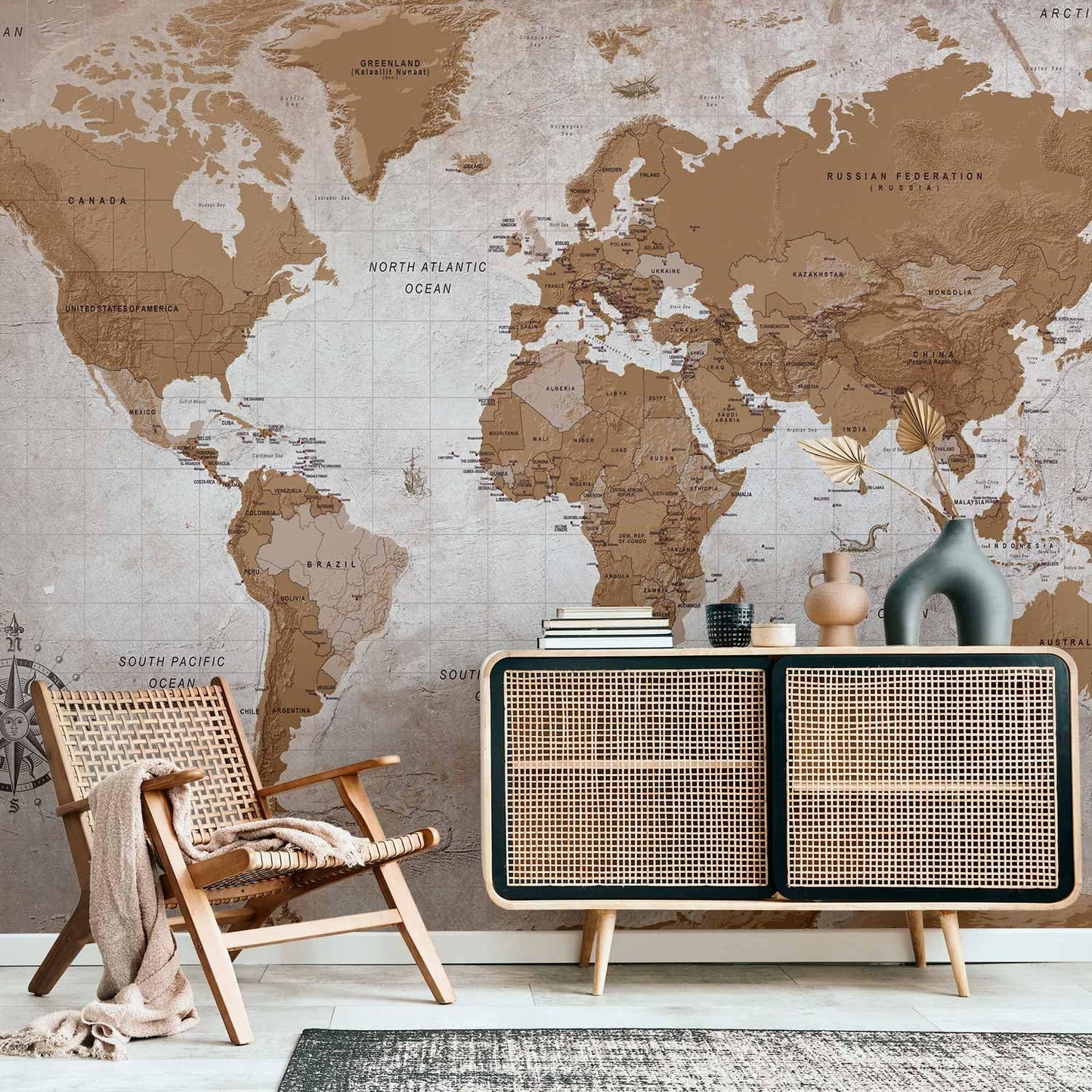 artgeist Wall Mural World Map 177x124 in - XXL Non-Woven Wallpaper Fleece Wall Decor Photo Print Picture Image Design Home Map of The World k-A-0108-a-a