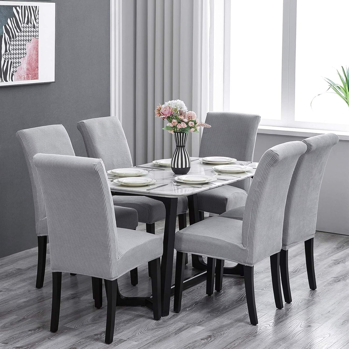 Howhic Stretch Chair Covers for Dining Room Set of 8, Removable Washable Dining Room Chair Covers, Dining Chair Slipcovers Seat Protector, Great Decor for Home and Banquet (Silver, 8 Pack)