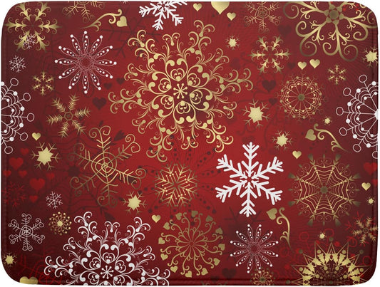 Red Snowflake Dish Drying Mat for Kitchen Counter Holiday Super Absorbent Reversible Microfiber Kitchen Countertop Protector Dishes Pad Large 18x24 inch