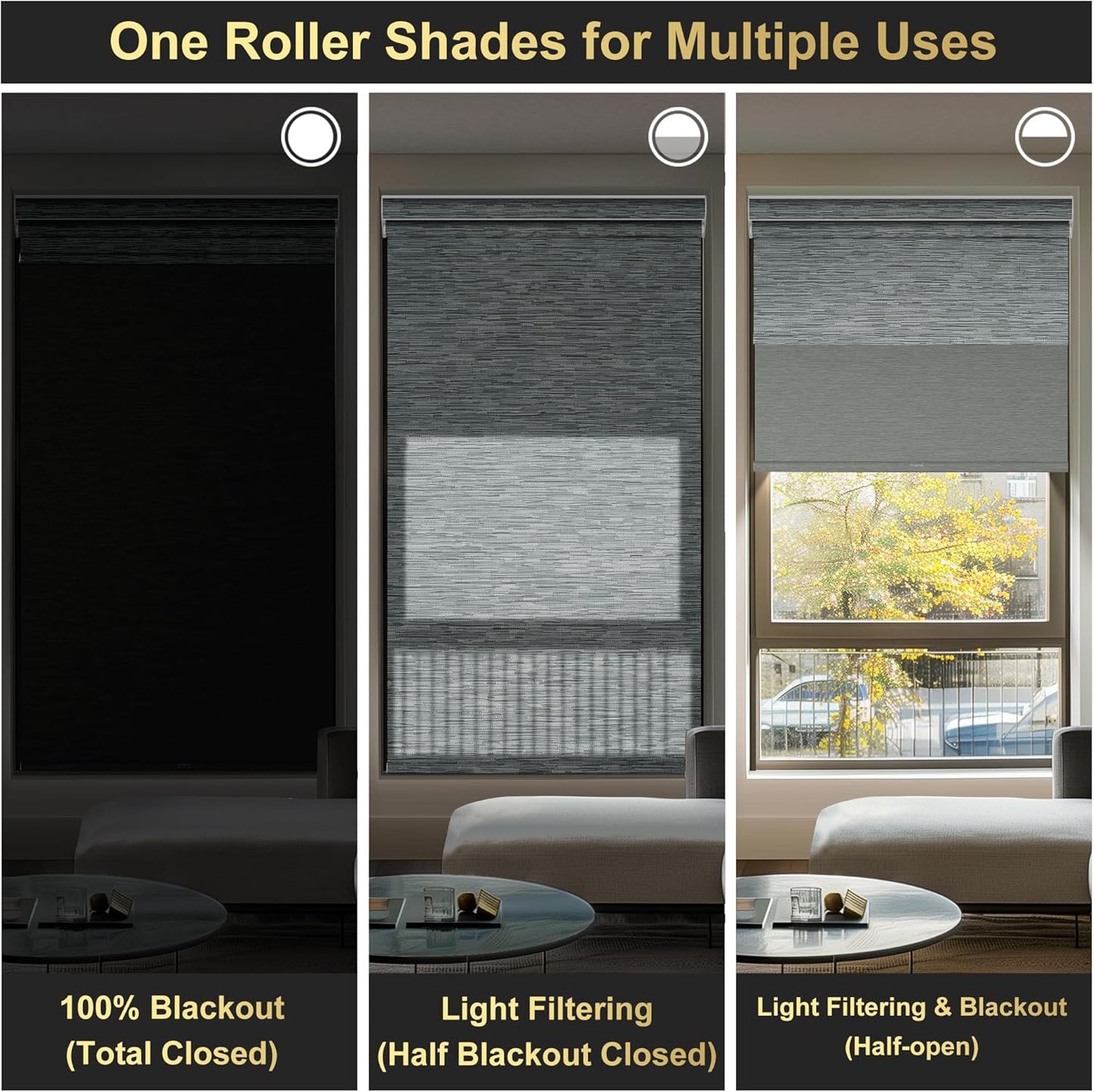 BERISSA Cordless Dual Roller Shades With Cassette Valance, Double Window Blackout and Light Filtering, Day and Night for Home Office Door - Striped Jacquard Grey, 41 W x 44" H