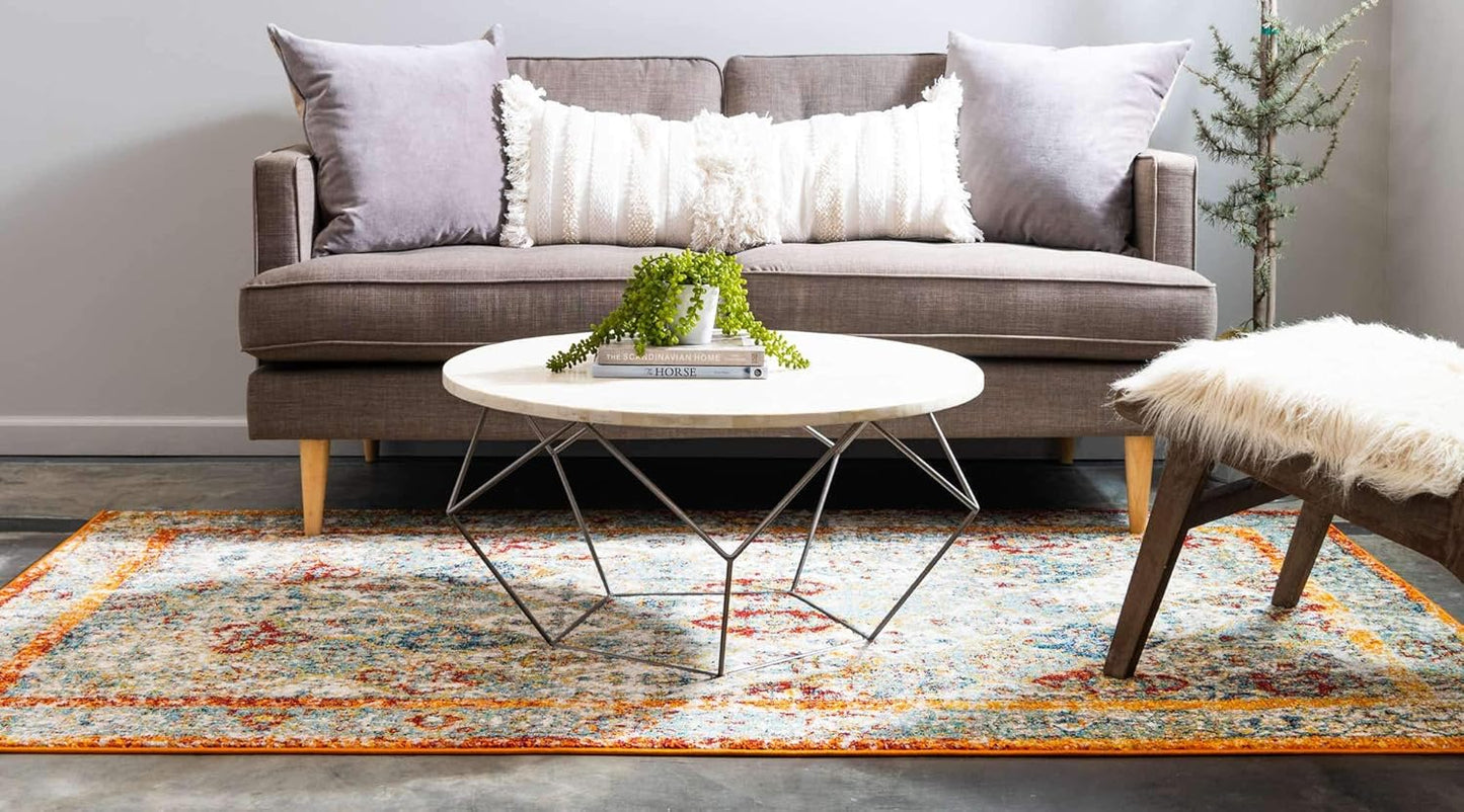 Unique Loom Rosso Collection Vintage, Traditional, Bohemian, Geometric, Distressed, Southwestern Area Rug, 8' 0" x 10' 0", Beige/Orange