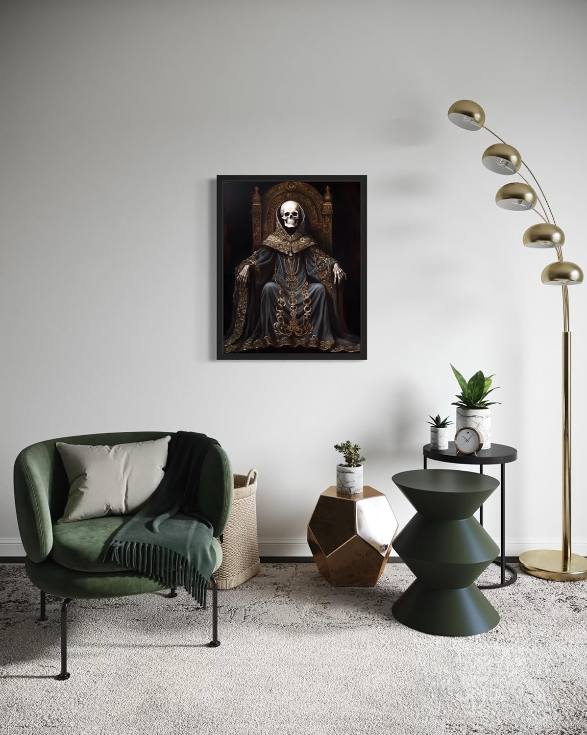 Skull King Poster Art Print, Halloween Scary Vintage Wall Art Academia Spooky Painting Decoration for Horror Prints, Gothic Posters Bedroom Decor 89 (Skull King 1, 11 x 14 inches, Black Frame)