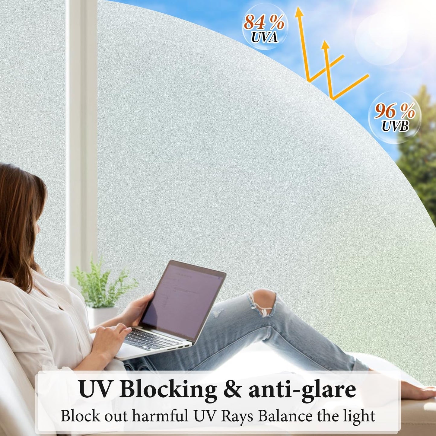 DUOFIRE Privacy Window Film Natural Frosted Glass Film Static Cling Glass Film No Glue Anti-UV Window Sticker Non Adhesive for Privacy Office Meeting Room Bathroom Living Room 47.2in. x 157.4in. S001