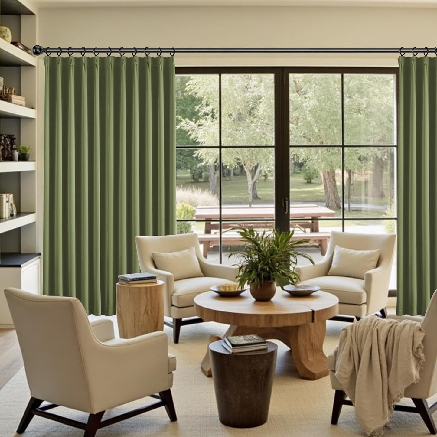 KangBang Pinch Pleat Wide Drapes for Sliding Door 60Wx105L Inches, Room Darkening Privacy Assured Polyester Curtains & Drapes Ceiling to Floor for Locker Room Living Room,2 Panels, Sage Green