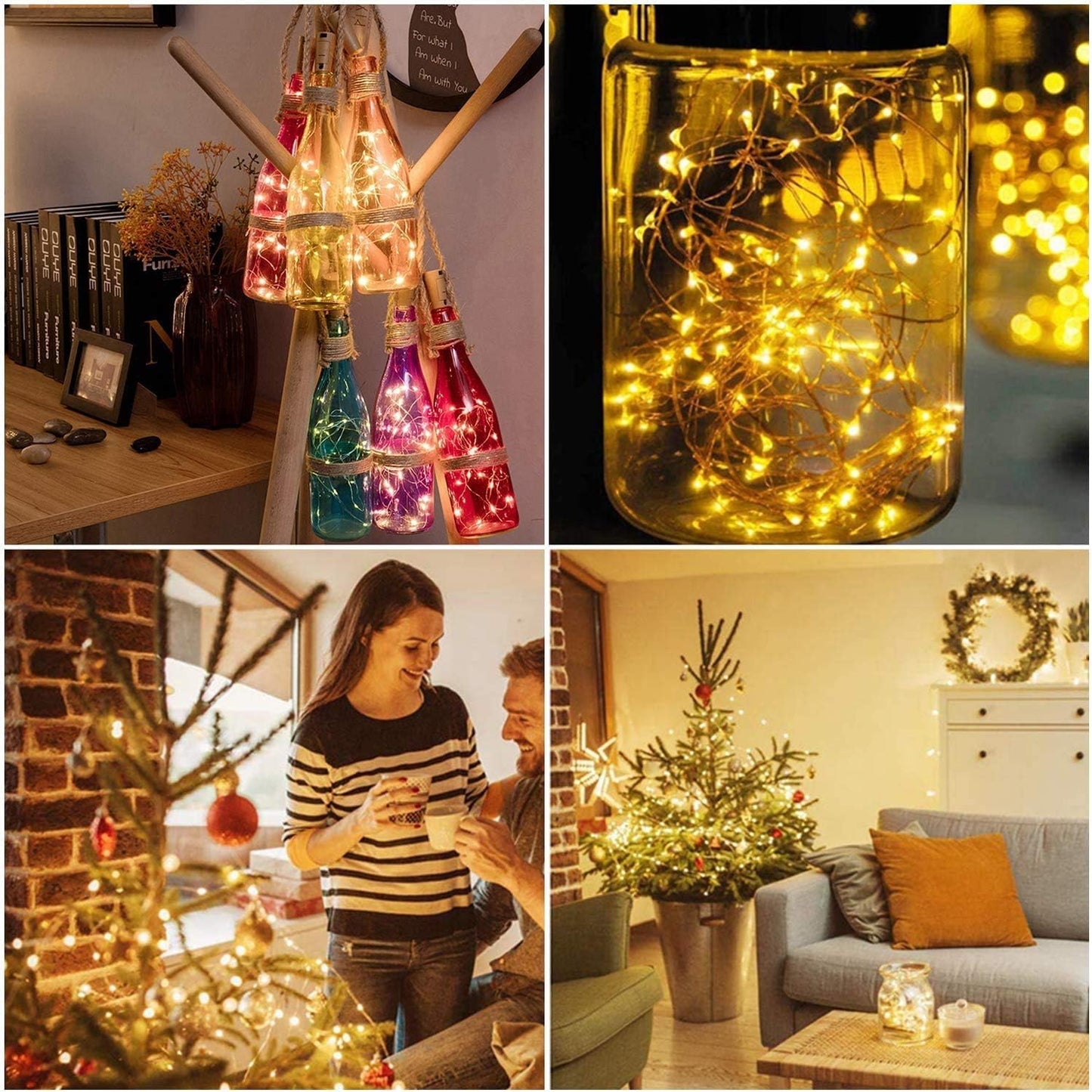 YJFWAL 24Pack 20LED Wine Bottle Lights with Cork, Cork Shape Silver Copper Wire Fairy Mini String Lights Fairy lights Battery Operated for DIY, Party, Wedding, Christmas, Halloween Decor (Warm White)