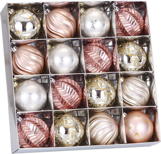 Sea Team 80mm/3.15" Set of Colorful Painted Sparkling Ornaments and Hanging Balls for Christmas Tree - 16pcs