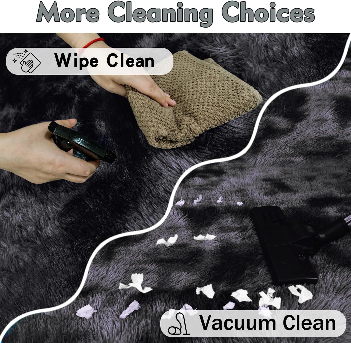 Rezutan Area Rugs 5x7 Living Room, Large Fluffy Rug for Bedroom, Soft Shag Shaggy Fuzzy Carpets for Boys and Girls Dorm Room Home Decor Aesthetic,Black Grey Tie-Dyed.