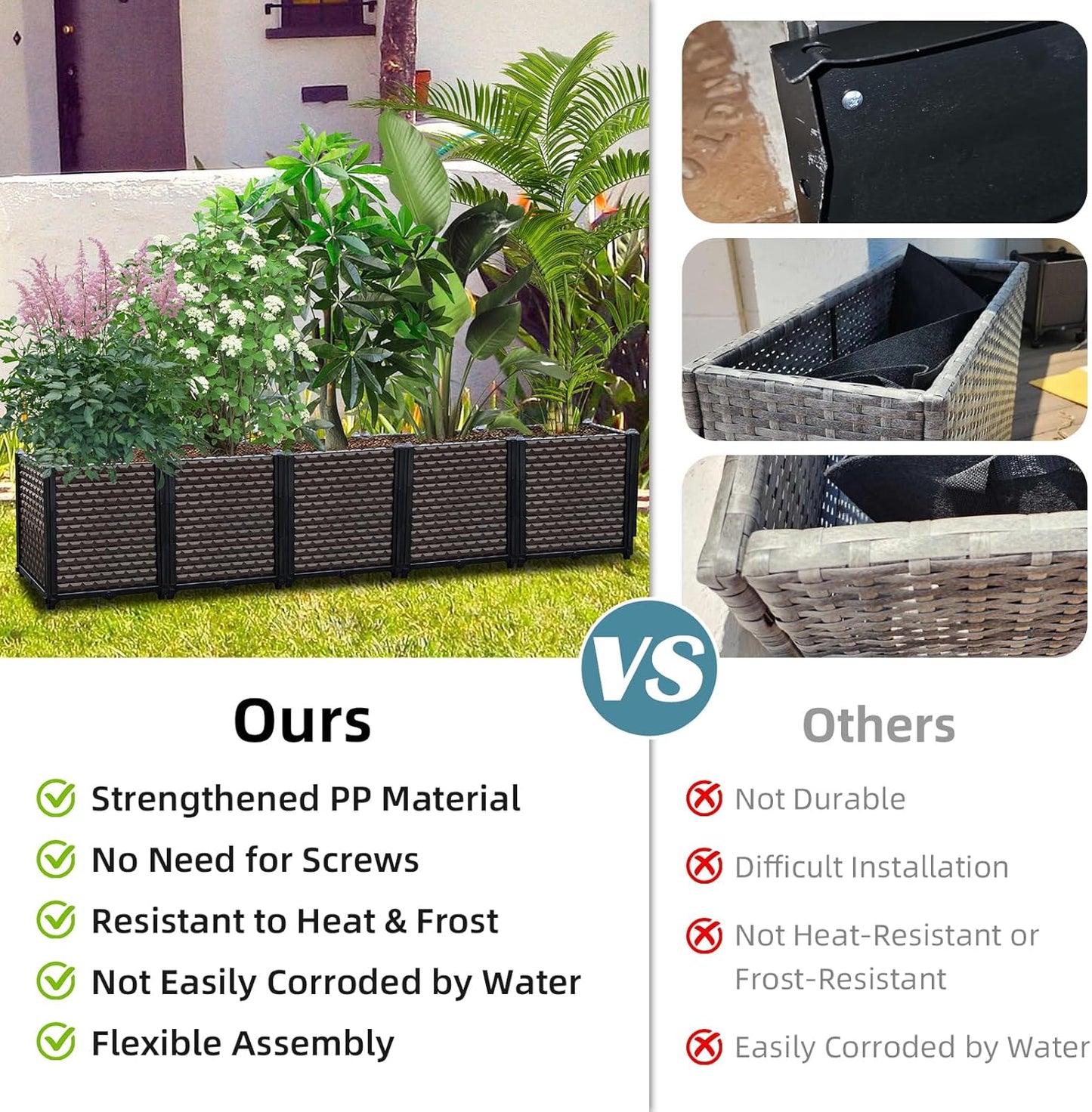 Large Planters for Outdoor Plants - Deepened 20" H, Raised Beds for Gardening Self Watering, Elevated Planter Box with Legs, Rectangular Garden Planters for Outdoor Plants Flowers, 94.4"L x 15.7"W