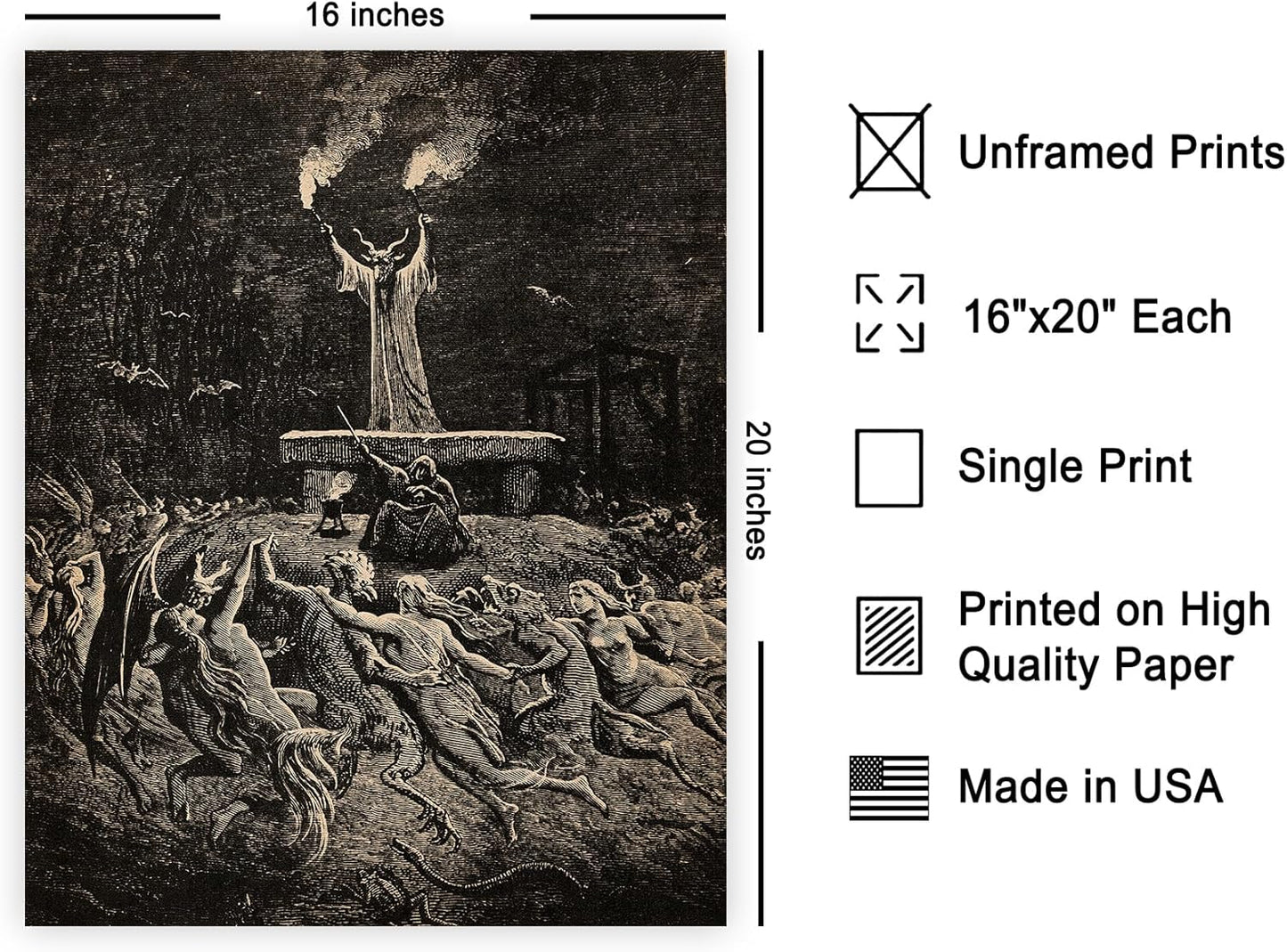 Poster Master Vintage Gustave Dore Poster - Retro Dance of Sabbath Print - Witchcraft Art - Halloween Art - Gift for Him & Her - Gothic Decor for Dorm, Living Room or Bedroom - 16x20 UNFRAMED Wall Art