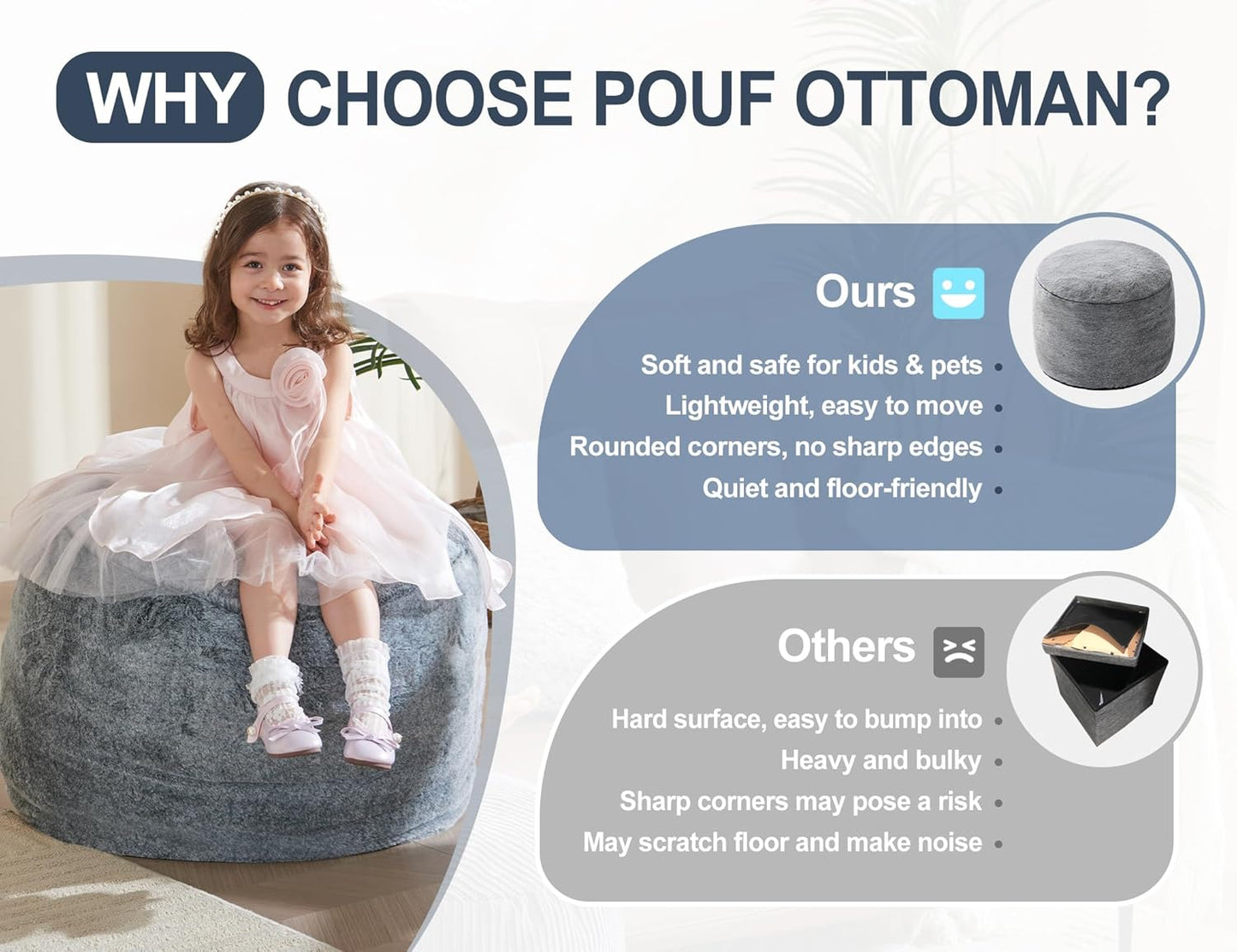 Foot Ottoman 20"x15" Small Automan Foot Rest Pouf Ottoman Cover Round with Sponge Small Foot Rest Filled Foot Pouf Ottomans Stuffed Pink Mushroom Modern Ottomans Hassock Footstool Footrest for Couch