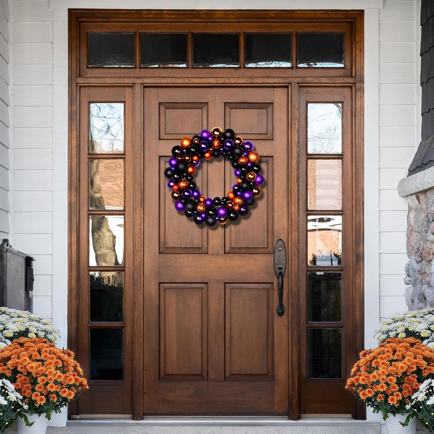 Jack-O-Lanterns Shatterproof Ball Ornament Halloween Wreath - 24" - Unlit