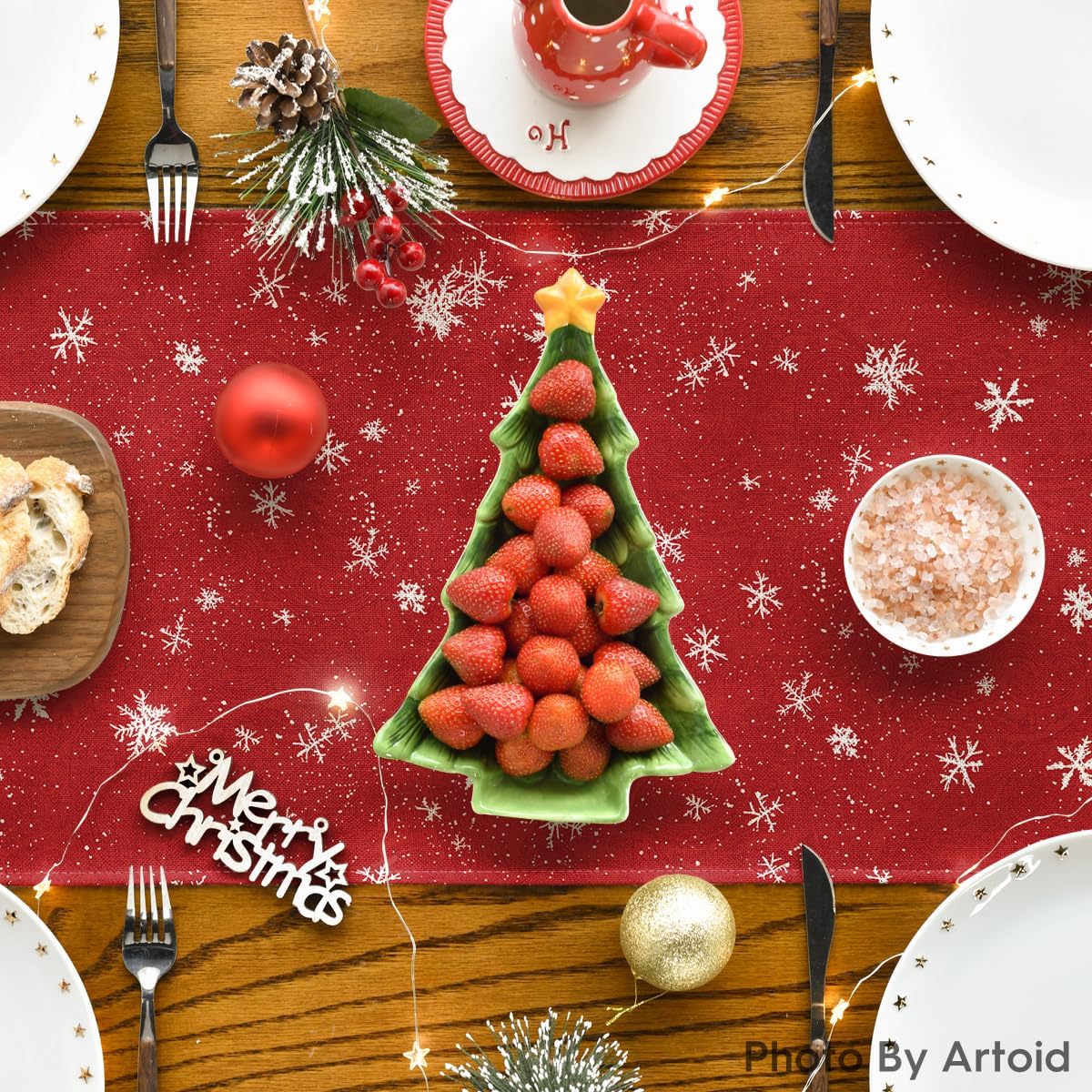 Artoid Mode Snowman Christmas Birds Trees Table Runner, Seasonal Winter Xmas Holiday Kitchen Dining Table Decoration for Indoor Outdoor Home Party Decor 13 x 108 Inch