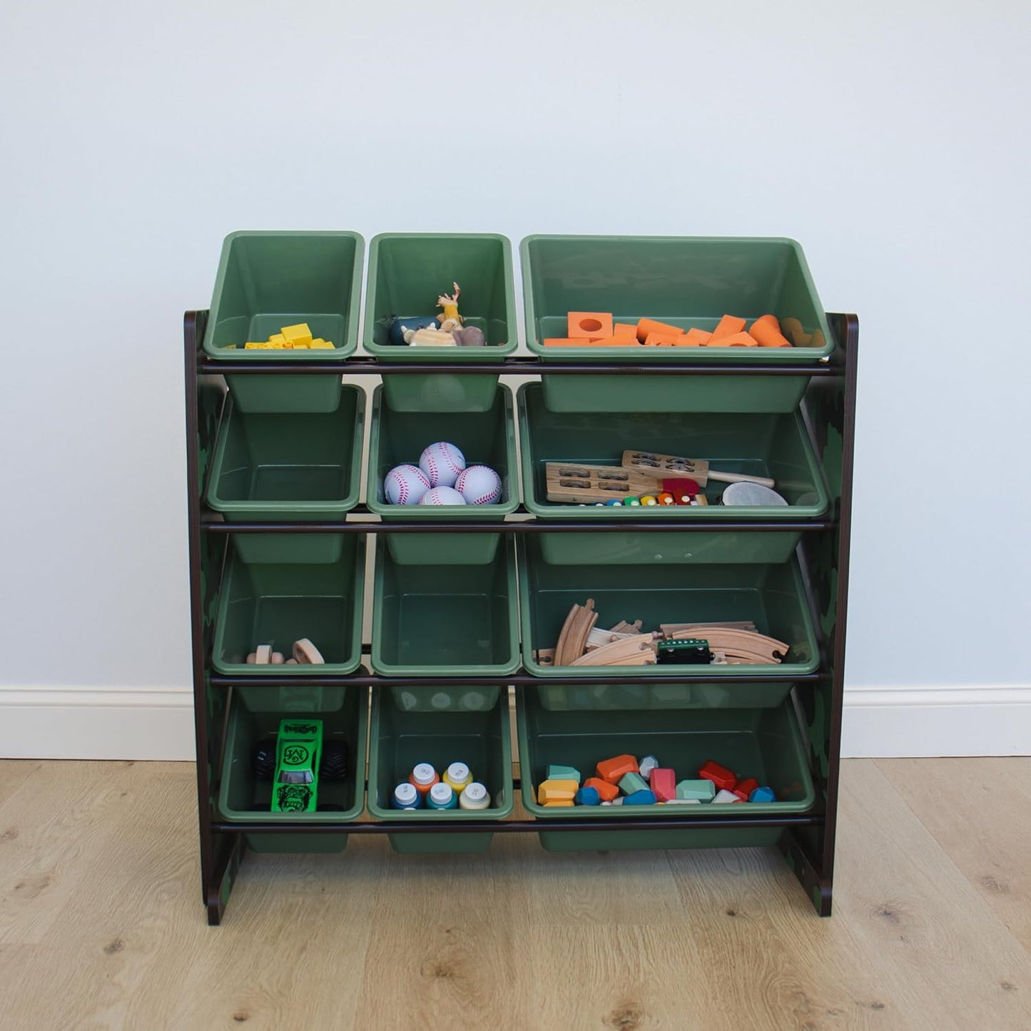 Humble Crew Kids Toy Storage Organizer with 12 Plastic Bins, Camo – Removable Bins for Playroom, Bedroom, Toddler Furniture for Boys and Girls Ages