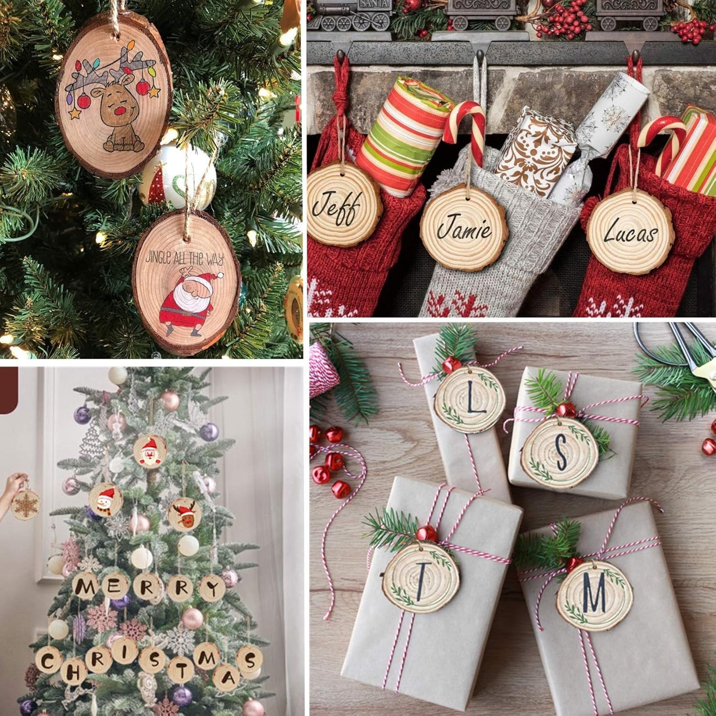 50 Pieces 2.4"-2.8" Natural Wooden Slices,Colovis Unfinished Wood Circles with Holes Tree Bark Round Log Discs DIY Crafts Hanging Ornaments (50 Pcs, Natural Wood)