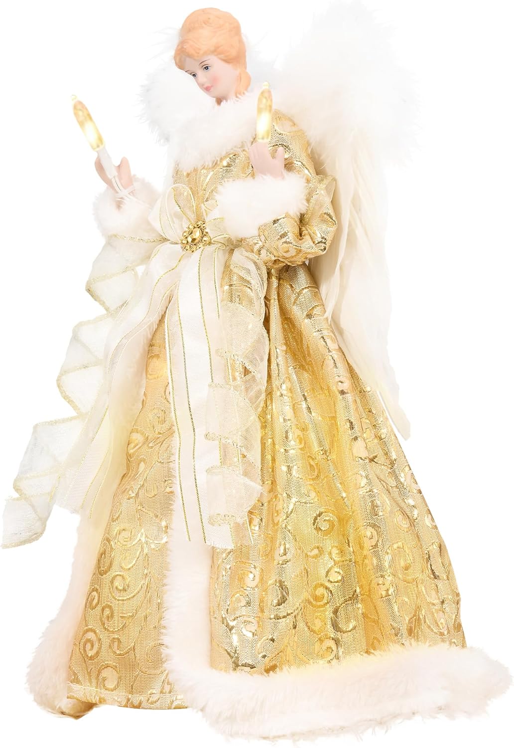 GENMOUS Angel Christmas Tree Topper, 12 Inch Gold Angel Treetop, Angel Figurine Christmas Tree Top, Christmas Tree Decorations for Home